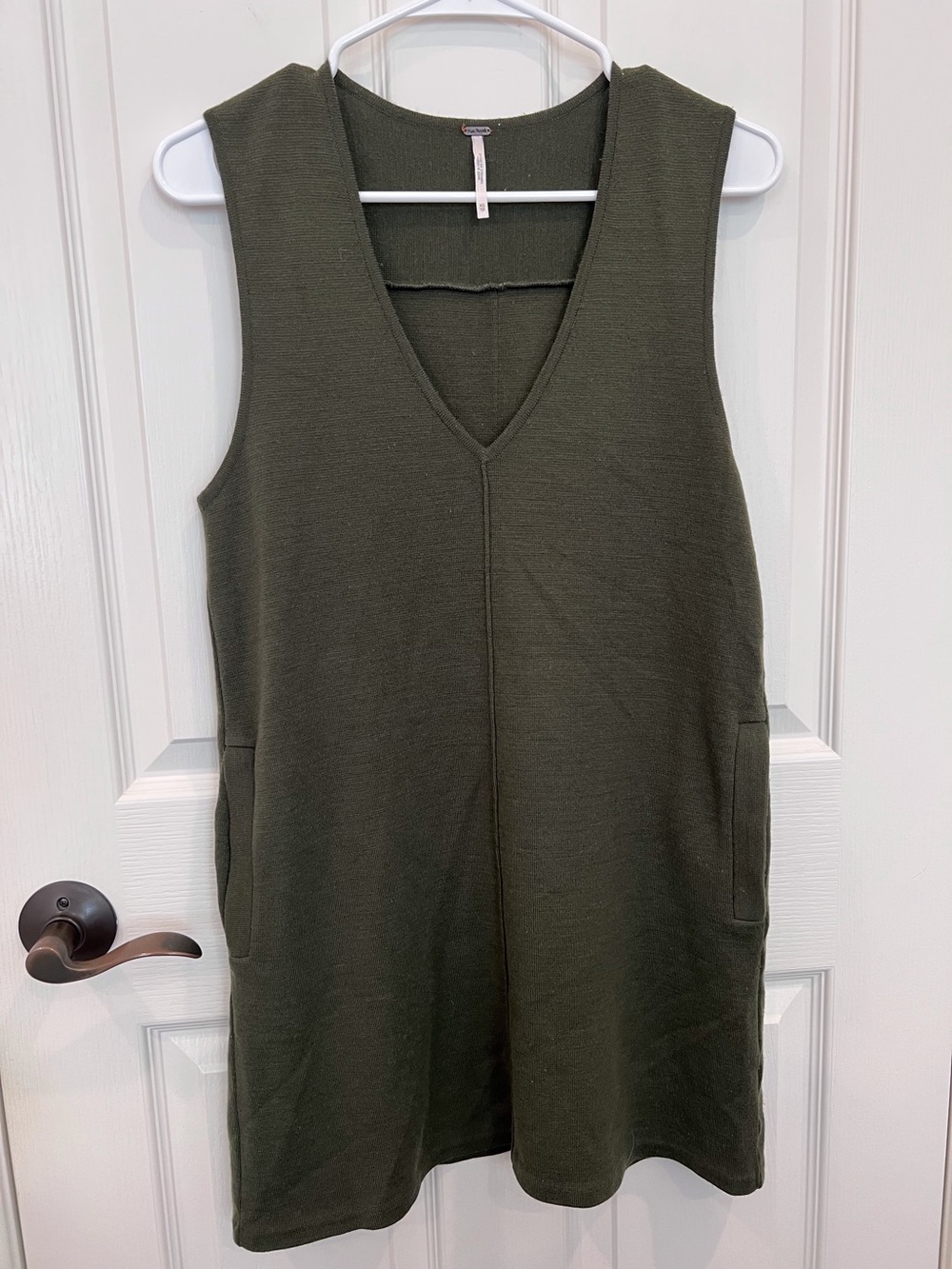 Free People Olive Green V-Neck Knit Tunic or mini dress